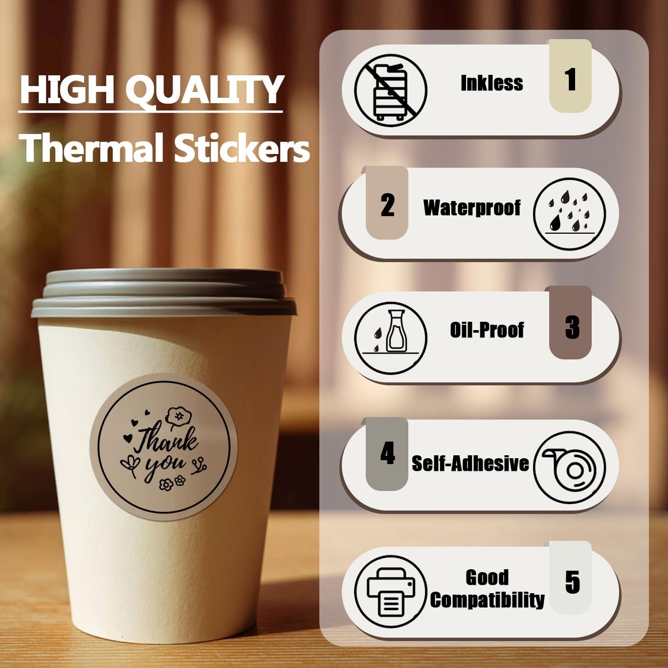 300PCS 2 Inch Circle Thermal Sticker Paper for Label Printer, Brown Series image 5