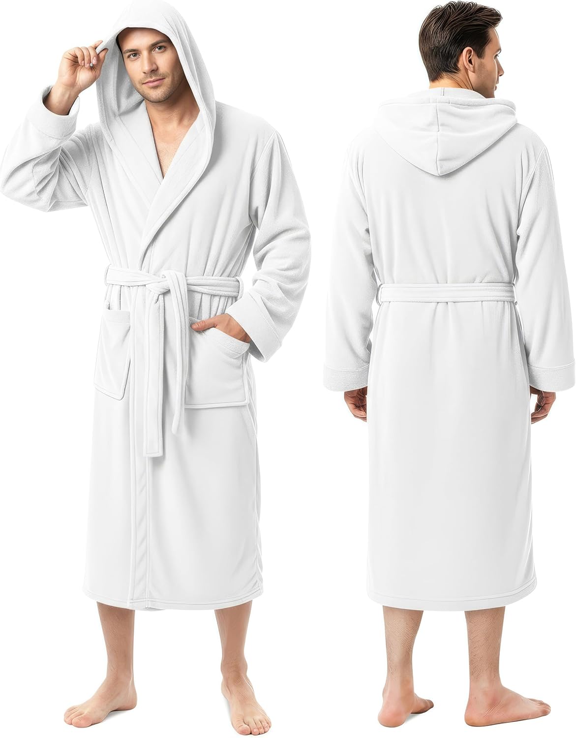 NY Threads Mens Robe with Hood, Luxury Plush Fleece Hooded Mens Bathrobe, Spa Bath Robe for Men