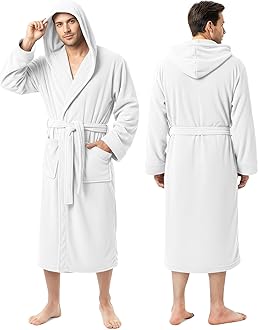 Mens Robe with Hood, Luxury Plush Fleece Hooded Mens Bathrobe, Spa Bath Robe for Men