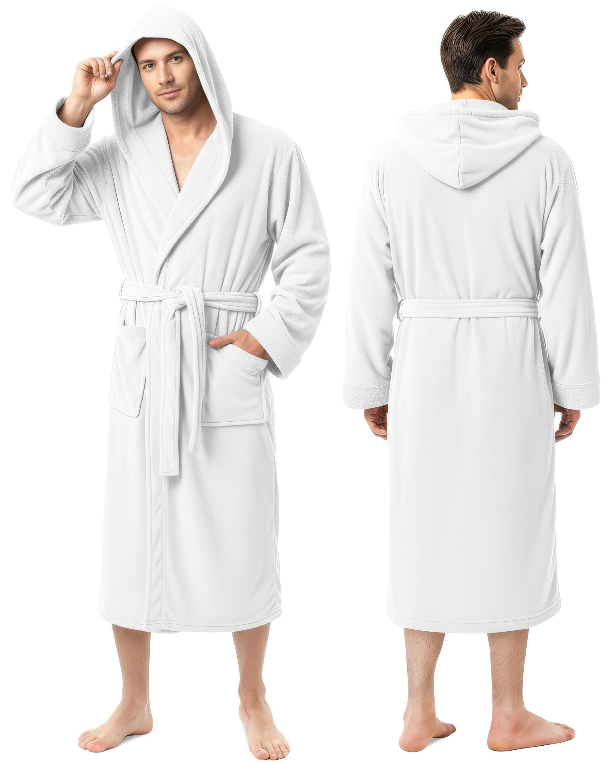NY Threads Mens Robe with Hood, Luxury Plush Fleece Hooded Mens Bathrobe, Spa Bath Robe for Men