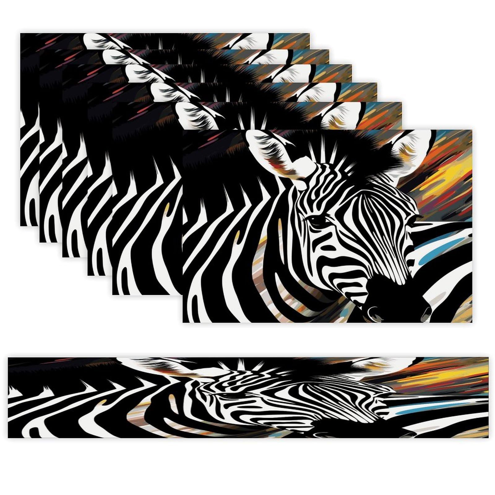 Abstract Animal Zebra Table Runner and Placemats Set of 6 Wipe Clean Heat Resistant Table Mat with Table Runner Decorations Flax Linen Place Mat Set for Home Kitchen Party Supplies