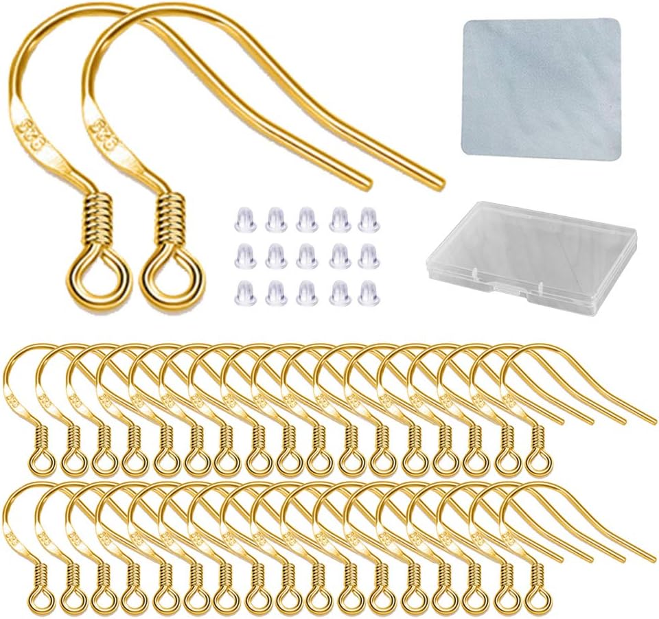 Earring Hooks - 120 PCS/60 Pairs Gold plated copper Hypoallergenic Ear Wires Fish Hooks for Jewelry Making, Jewelry Findings Parts with 120 PCS Rubber Earring Backs Stopper for DIY Earrings