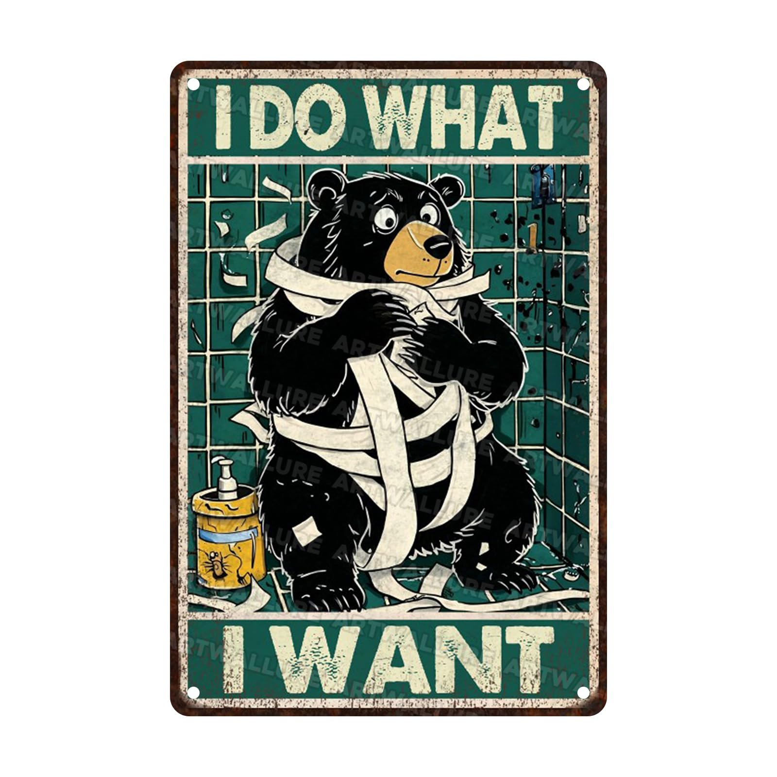 Bear Vintage Tin Sign I Do What I Want Funny Bear Metal Tin Sign for Bedroom Bathroom 8x12inch