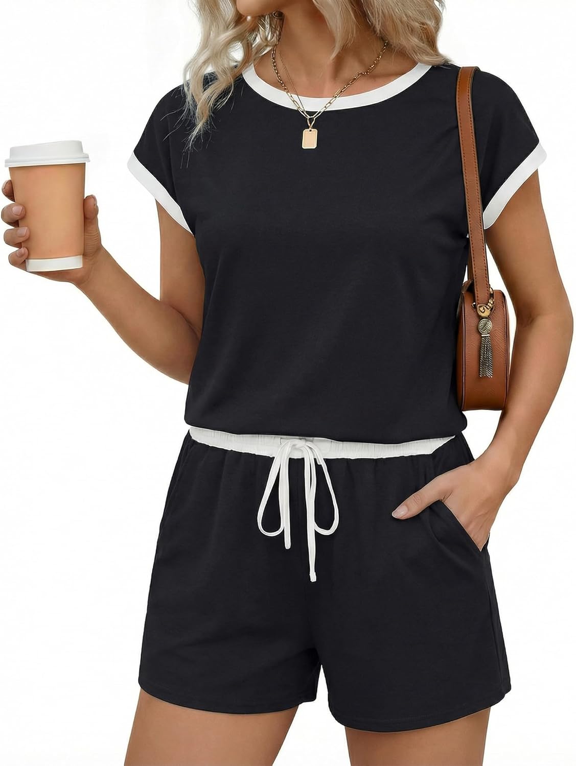 Ekouaer Womens Rompers for Summer Casual One Piece Short Jumpsuit 2026 Striped Cap Sleeve Beach Clothes Travel Outfits