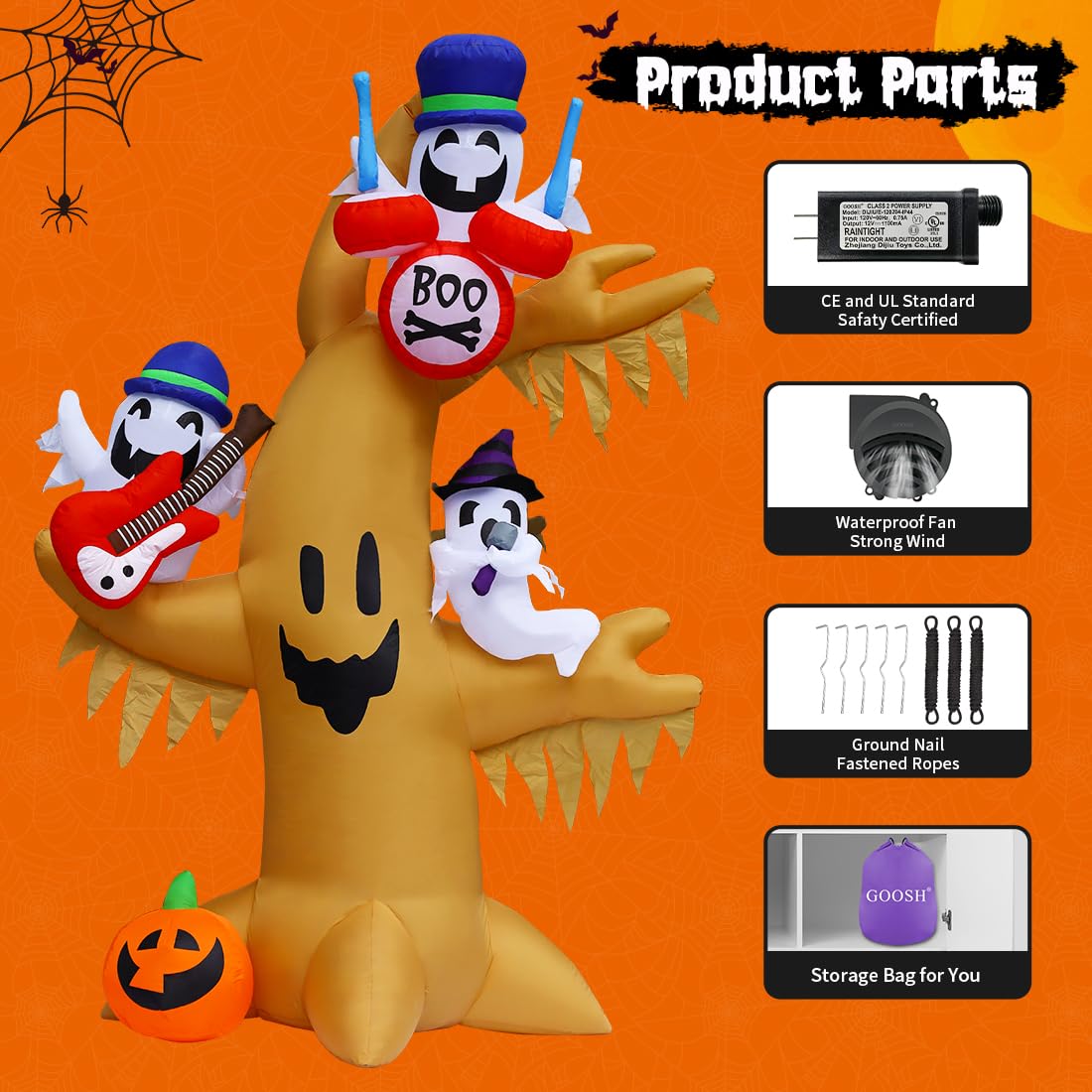 Decorazione Gonfiabile Halloween GOOSH Ghost 1.8 M - Con Luci LED, Per Giardino E Interni, Include Ventilatore E Picchetti - copertina