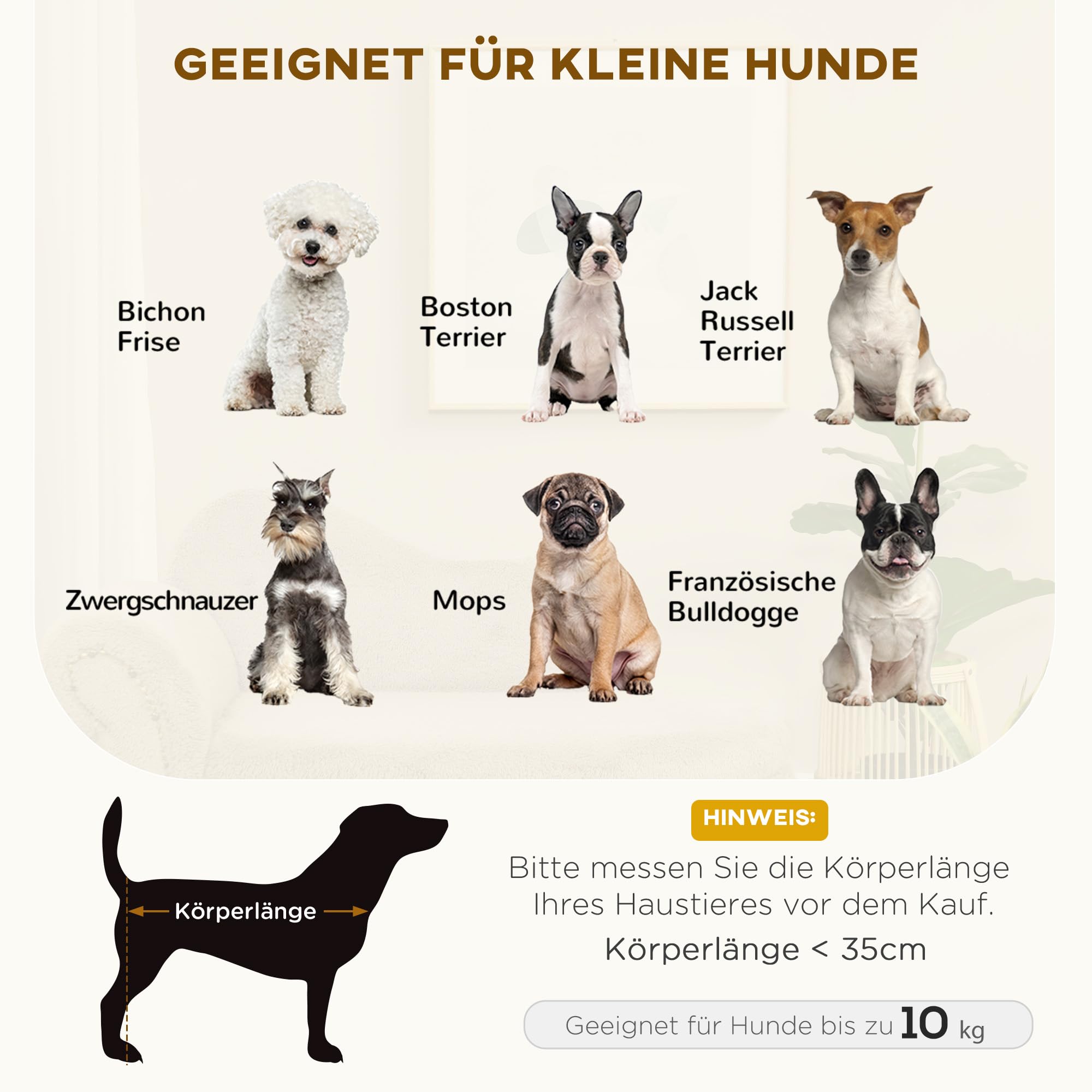 PawHut Hundesofa, Haustiersofa mit Samtoptik, Hundecouch Katzensofa Hundesessel mit Holzbeine, Haustierbett mit Stauraum, Beige, 80 x 40 x 46 cm