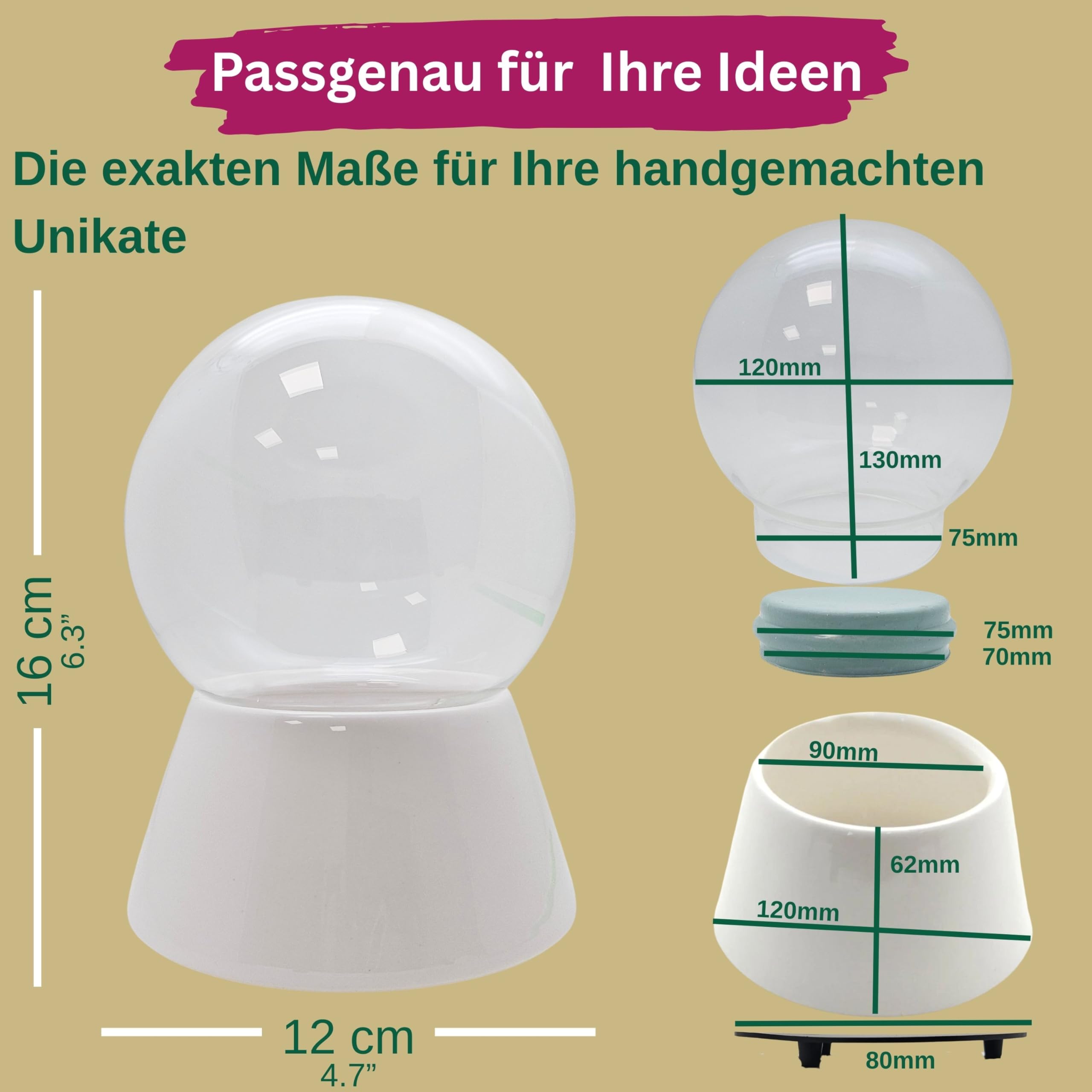 Kit complet de bricolage avec 1 neige, paillettes, eau claire et colle | Kit de bricolage avec boule en verre et base en porcelaine | Boule à secouer individuellement | Largeur : 120 mm, hauteur 160