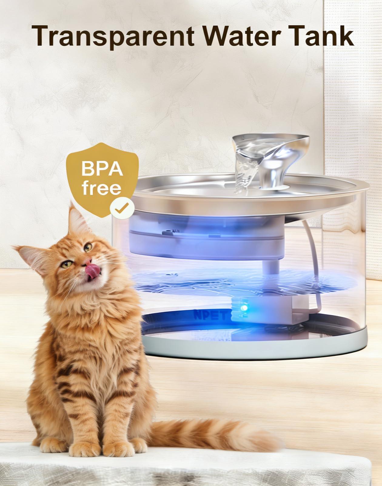 Condition photo showing New/Like New for npet n280 glass cat water fountain - 2.8l automatic, ultra-quiet pump with stainless steel tray, easy to clean & eco-friendly for cats and dogs