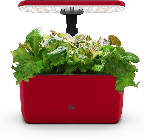 AeroGarden Harvest Lite en color rojo cereza, jardín hidropónico interior sin tierra con luz LED de cultivo para jardinería durante todo el año de