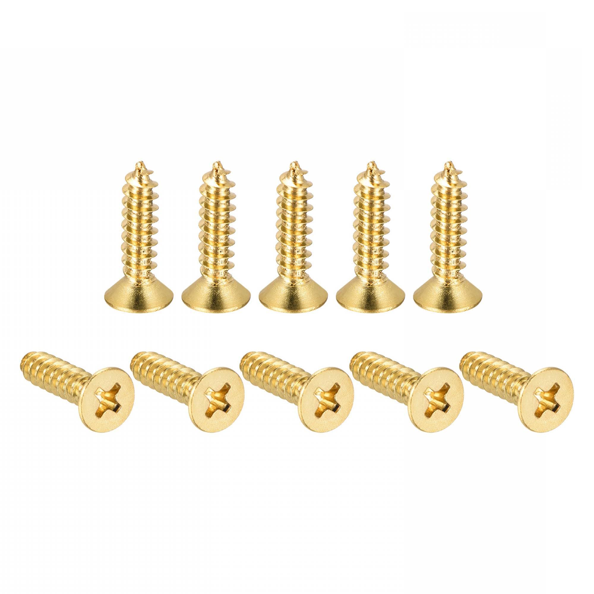 TA-VIGOR M5 Small Phillips Brass Wood Screws 20mm, Cross Flat Head Gold Plated Self Tapping Screw for Wood, Dollhouse, Jewelry Box, Guitar & Miniature Furniture 16pc