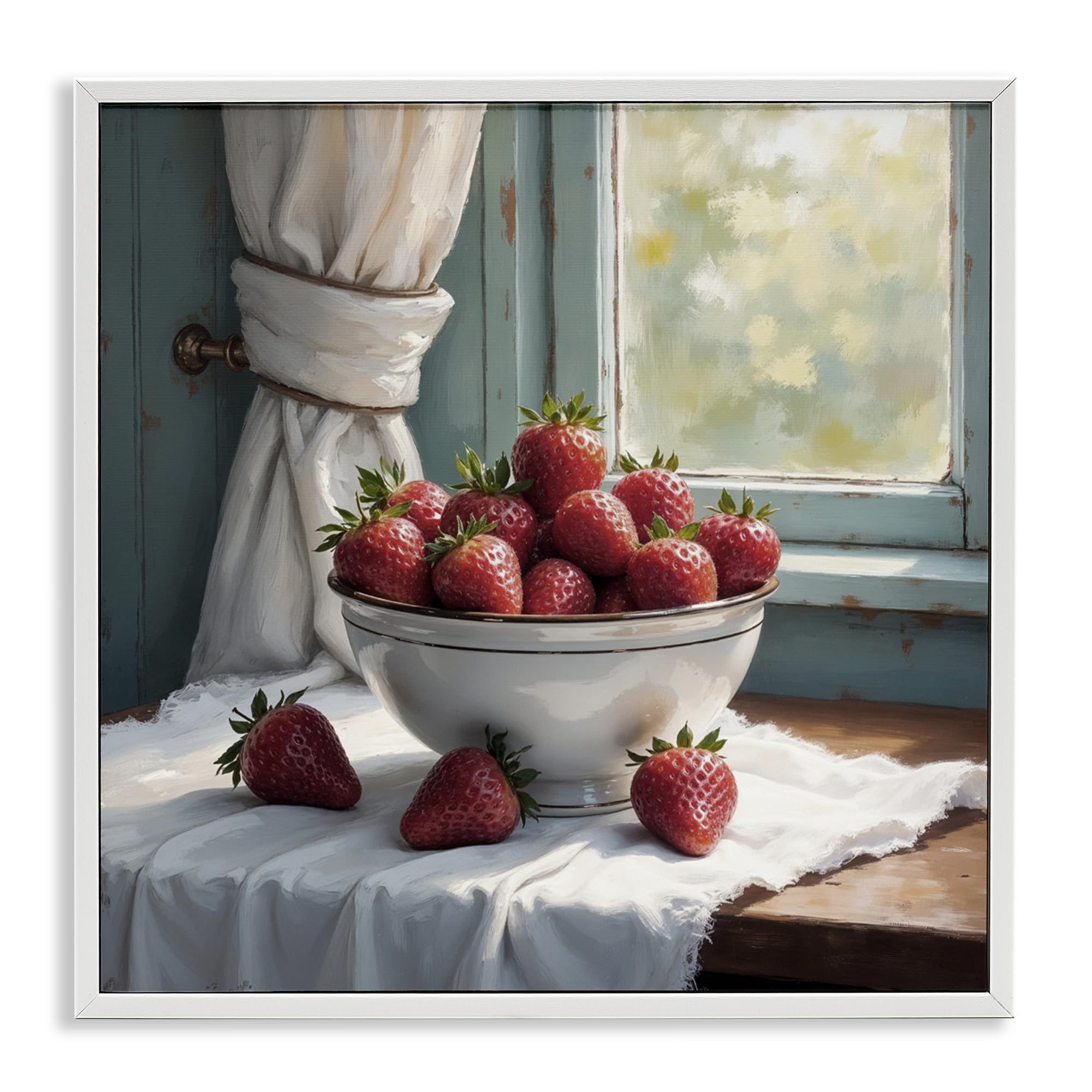 Strawberry Harvest Window Still Life, 17 x 17 Inch Framed Giclée Print