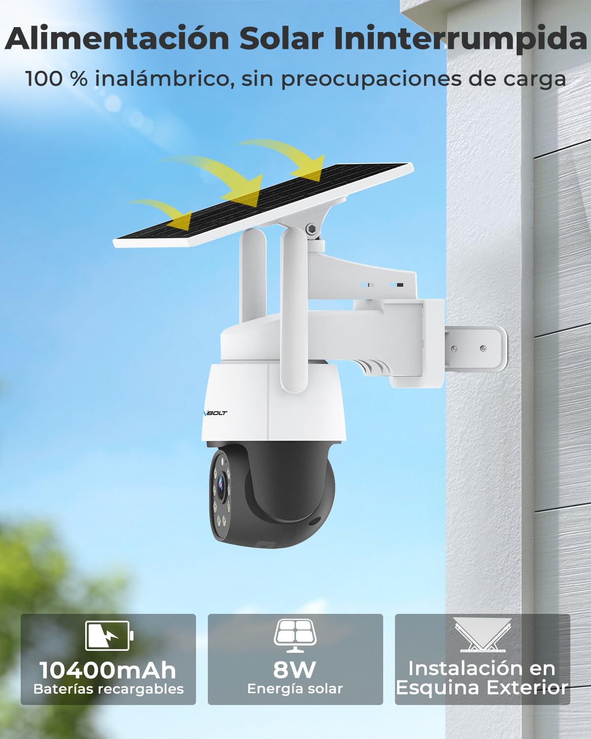 GENBOLT 4G AOV Solar Cámara Vigilancia Exterior Inalámbrica,Grabación 24/7 3MP Cámara IP Seguridad Exterior sin WiFi con Tarjeta SIM,Detección AI de 90 pies,Cámara CCTV con Batería de 8W 10400 mAh