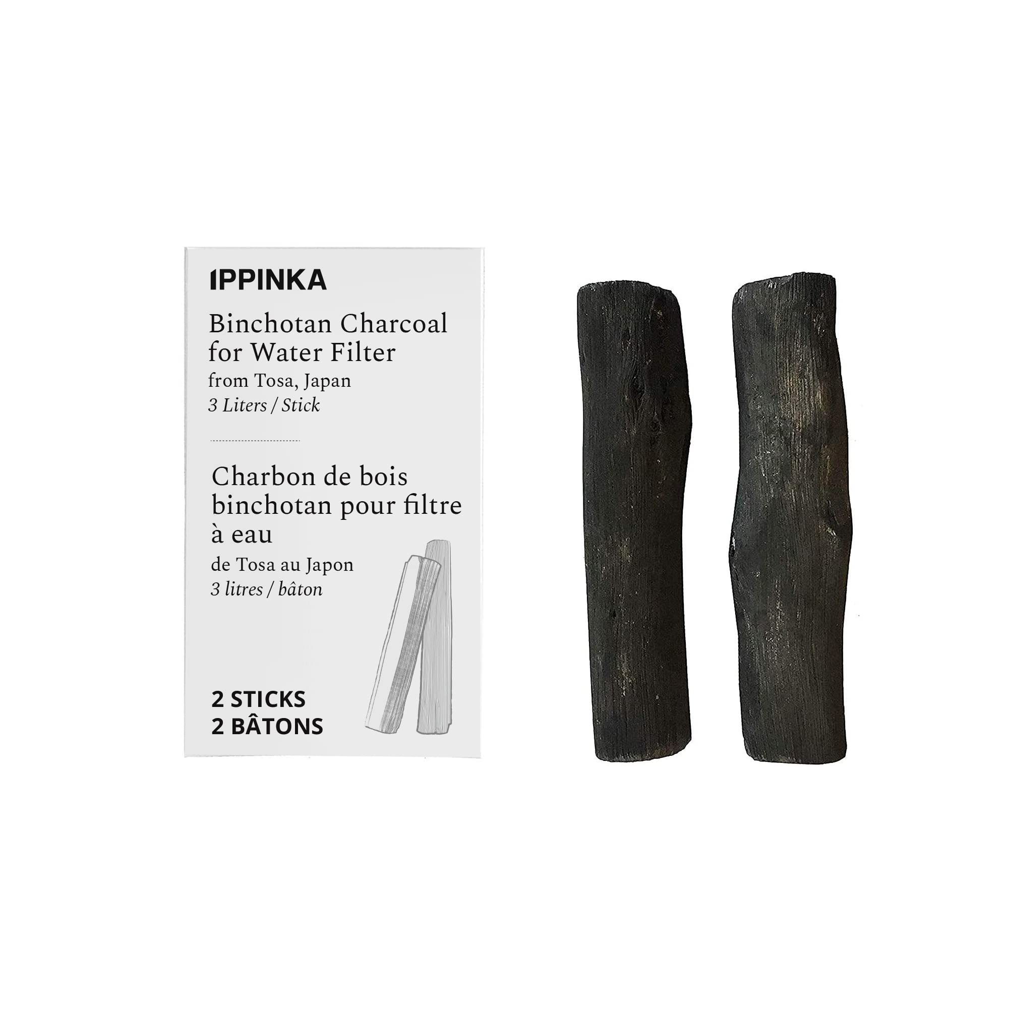 Binchotan Charcoal from TOSA, Japan - Water Purifying Sticks for Great-Tasting Water, 2 Sticks - Each Stick Filters up to 3 Liters of Water