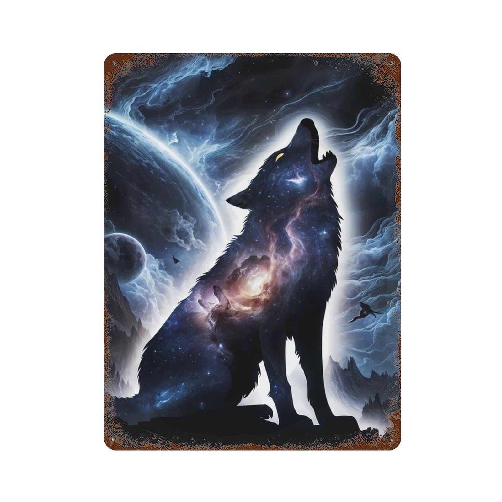 Retro Metal Sign with Wolf Howling Silhouette Design 15.7"x11.8", for Living Room, Hallway And Home Decor, Farmhouse Wall Decor