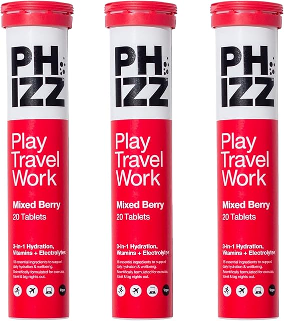Phizz Electrolyte Multivitamin Hydration Tablets - 18 Vitamins & Minerals, Energy Boost (Mixed Berry, 60 Tablets)