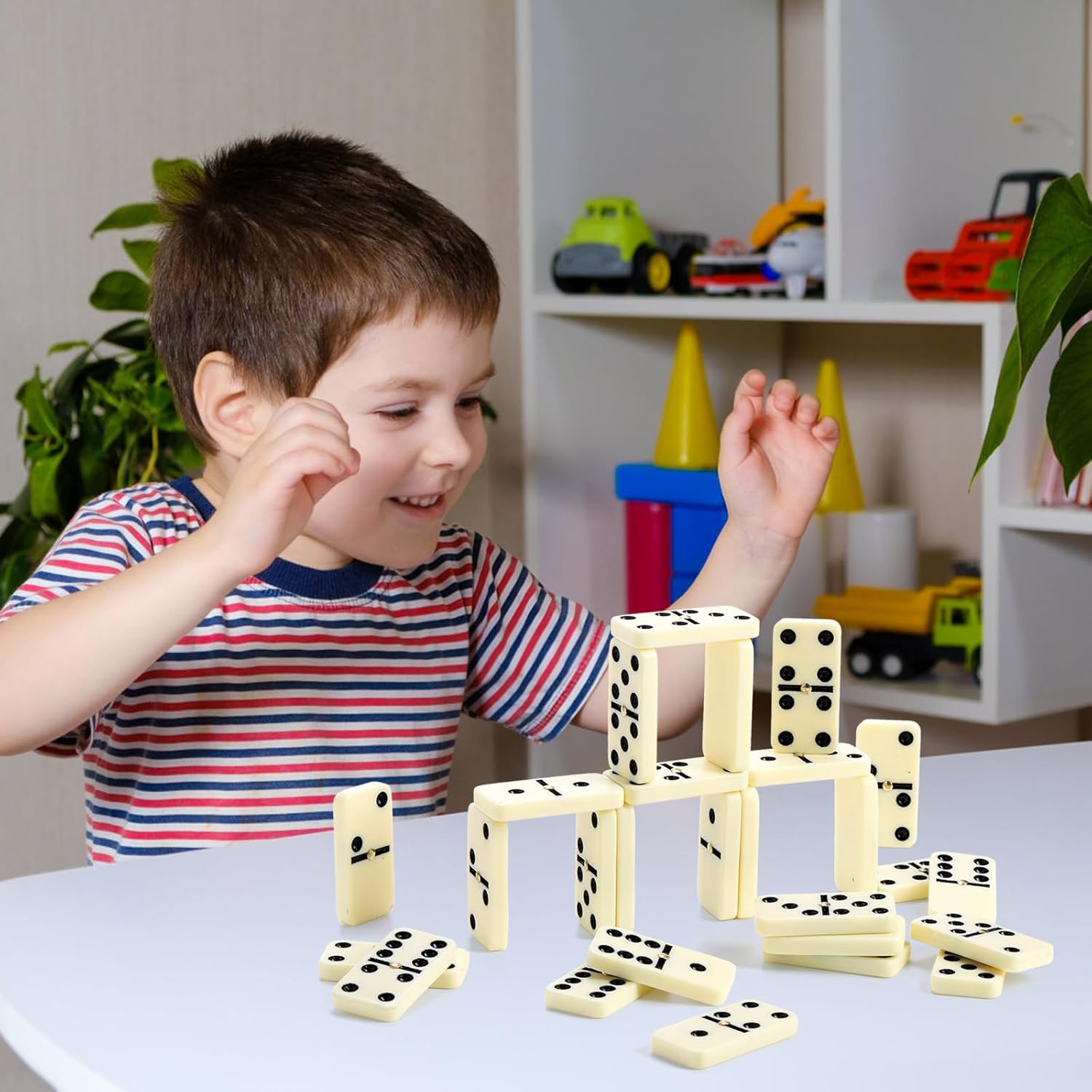 56 PCS Dominoes Set for Adults, Professional Domino Tiles with Spinner, Double 6 in 2 Portable Wooden Case, 28 Tiles Domino Travel Set for Family Numbers Table Board Games, 2-8 Players