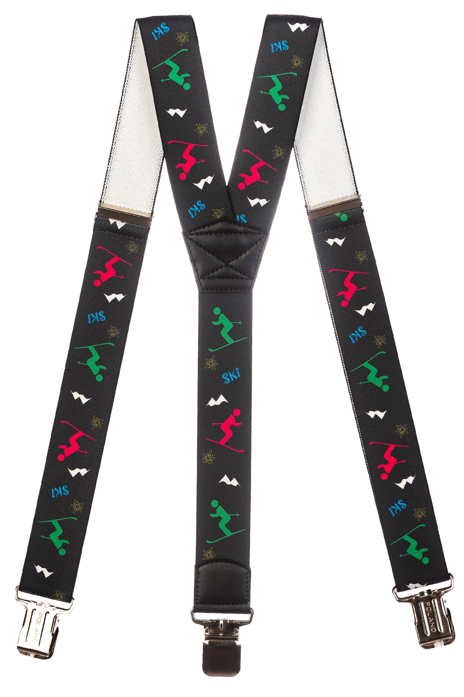 Olata Adjustable Ski Salopette Braces/Suspenders (Black/Multi) - 4cm (Adult). Y-Shape