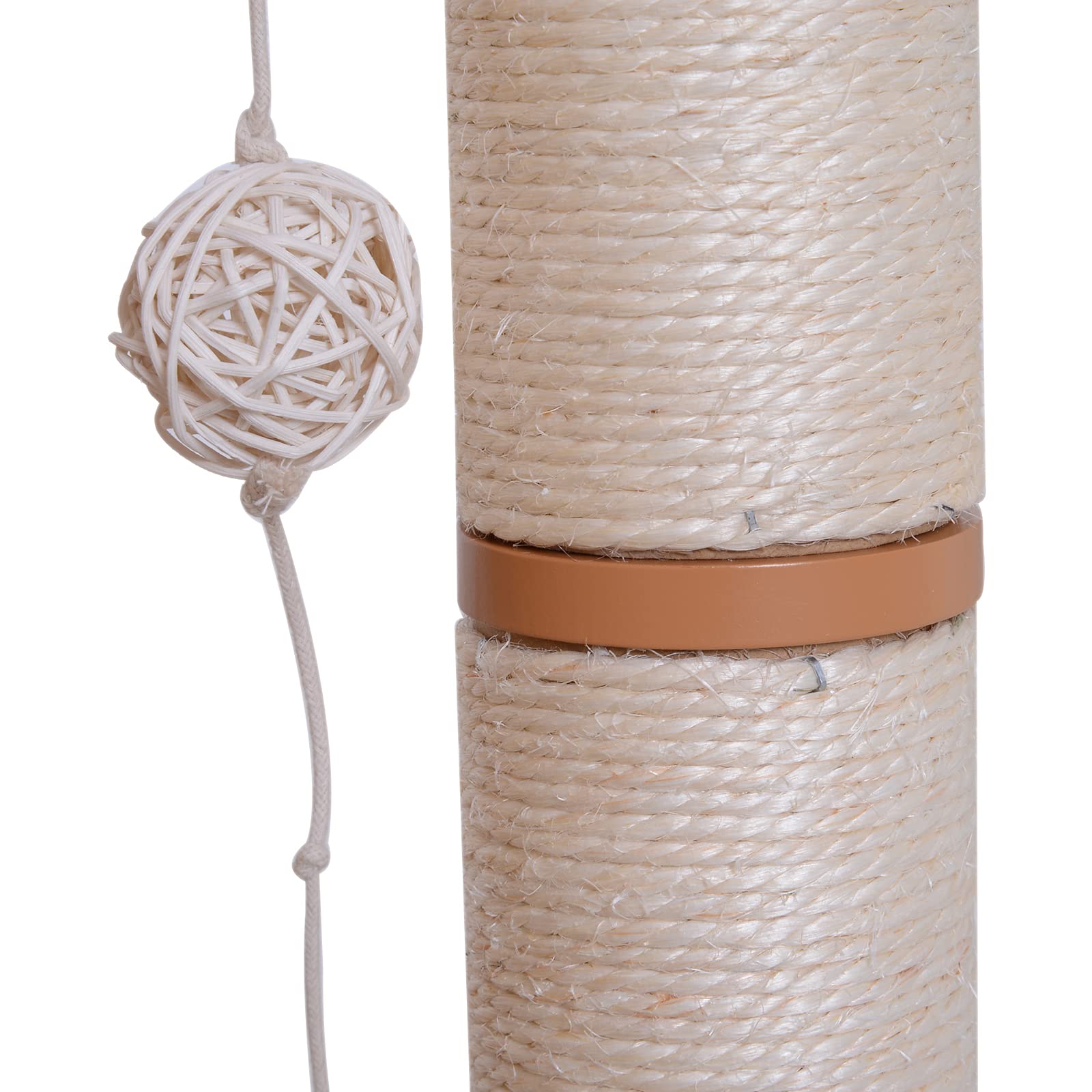 PawHut Árbol Rascador para Gatos Torre de Gato 71,5x49,5x120 cm Natural | de Madera, con Cueva, Plataformas, Postes Rascadores de Sisal, Cojines de Felpa Suave, Bolas Colgantes