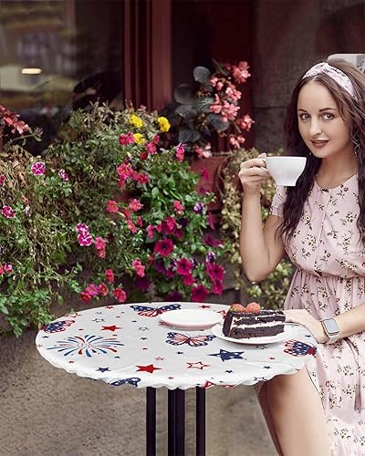 Miniatura 10 de Mantel redondo ajustable de feliz cumpleaños, con diseño de rayas de colores, diseño de lunares, elástico, impermeable, para interiores y