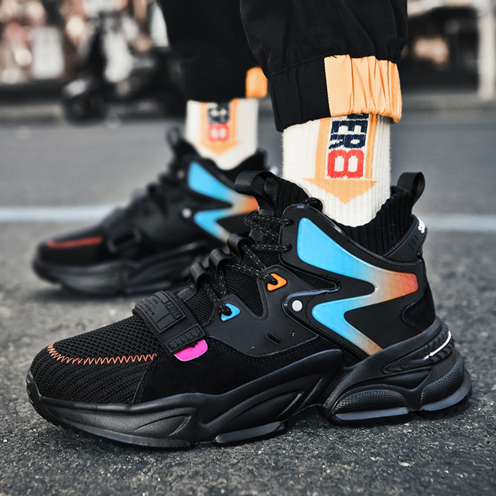 LONU Summer Shoes for Men， 2022 New Men Sneakers Spring Autumn Breathable  Mesh Lightweight High-top Men Running Walking Footwear Lace-up Male Shoes  Hot (Color : White blue, Shoe Size : 41) :