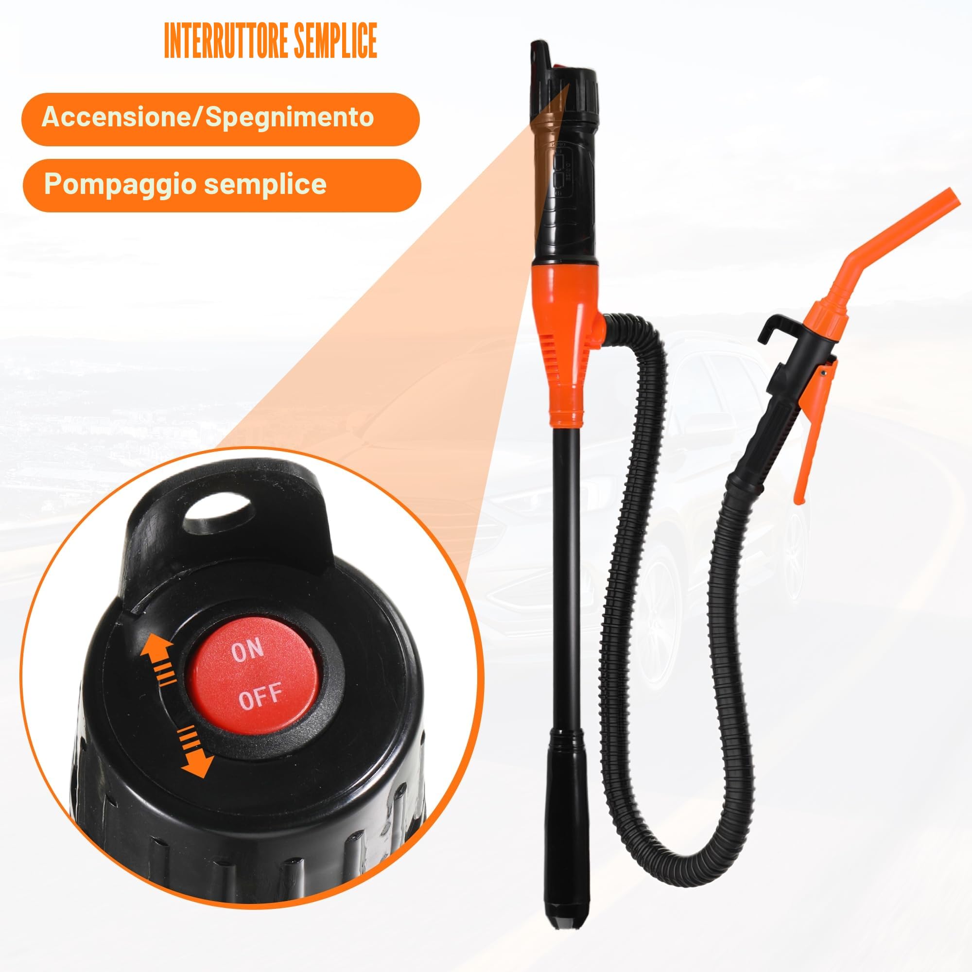 Pompa a Batteria Elettrica per Trasferimento Liquidi - Sifone Automatico per Benzina e Tanica - Aspirazione per Carburante