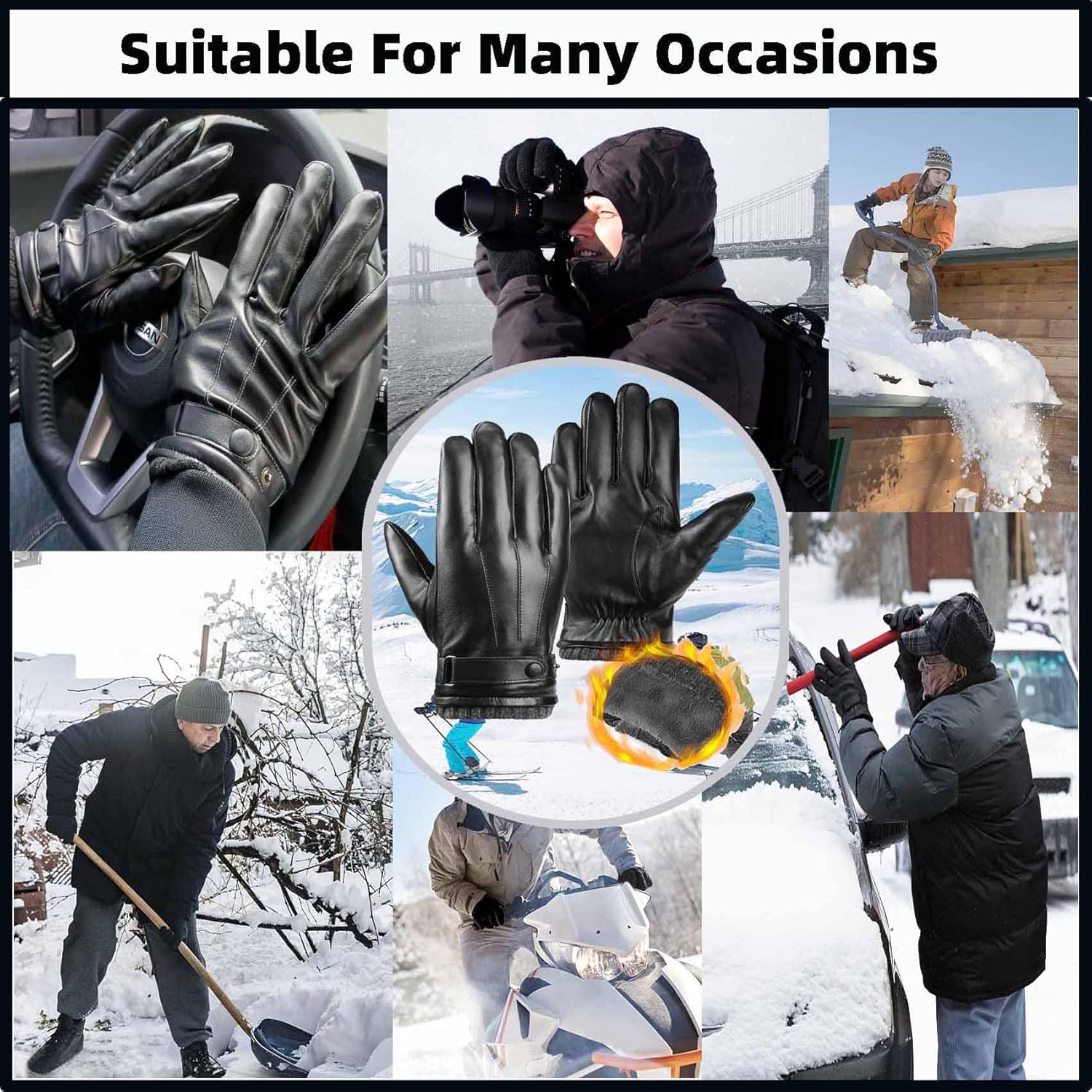 Winter Leather Gloves for Men Women Genuine Sheepskin Leather Gloves Thermal Touch Screen Glove Cycling Driving Glove - Image 5