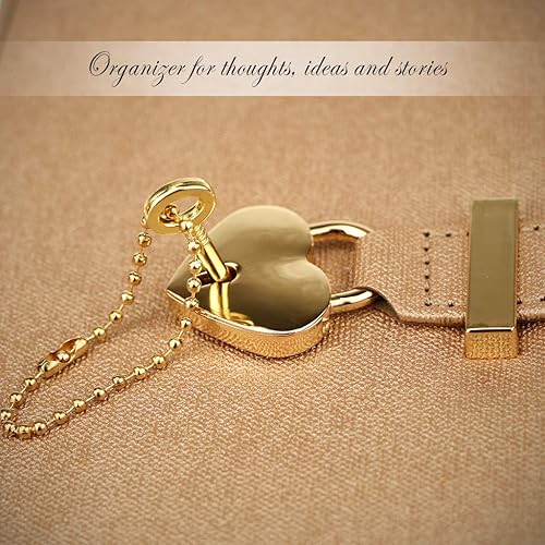 Miniatura 4 de Mazeran Diario de candado, con cierre en forma de corazón, de piel sintética, tapa dura, con borde dorado dorado, diario de viaje, con cierre