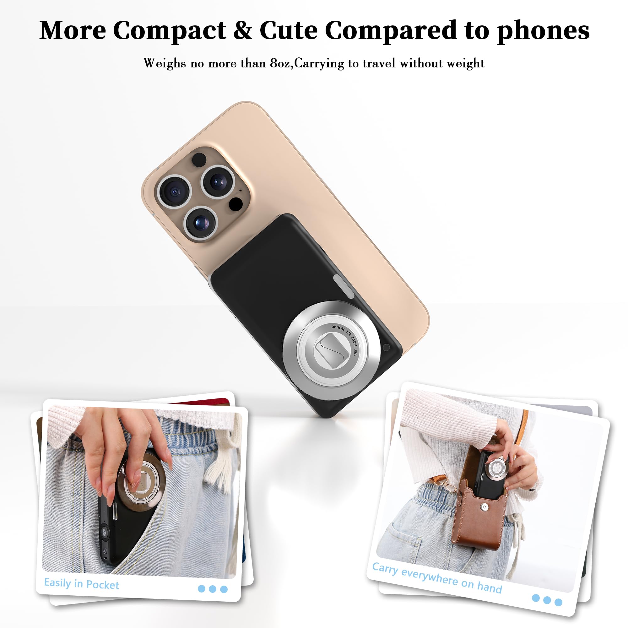 Fotocamera digitale 4K 64MP: zoom ottico 12X fotocamera digitale compatta portatile con autofocus, anti-shake e scheda tascabile da 64 GB per vlogging viaggi per adulti adolescenti studenti