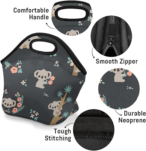 Miniatura 4 de Hermosa bolsa de almuerzo de neopreno Koala reutilizable, aislada, suave, ligera, bolsa de almuerzo para mujeres y hombres, bolsa de trabajo para la