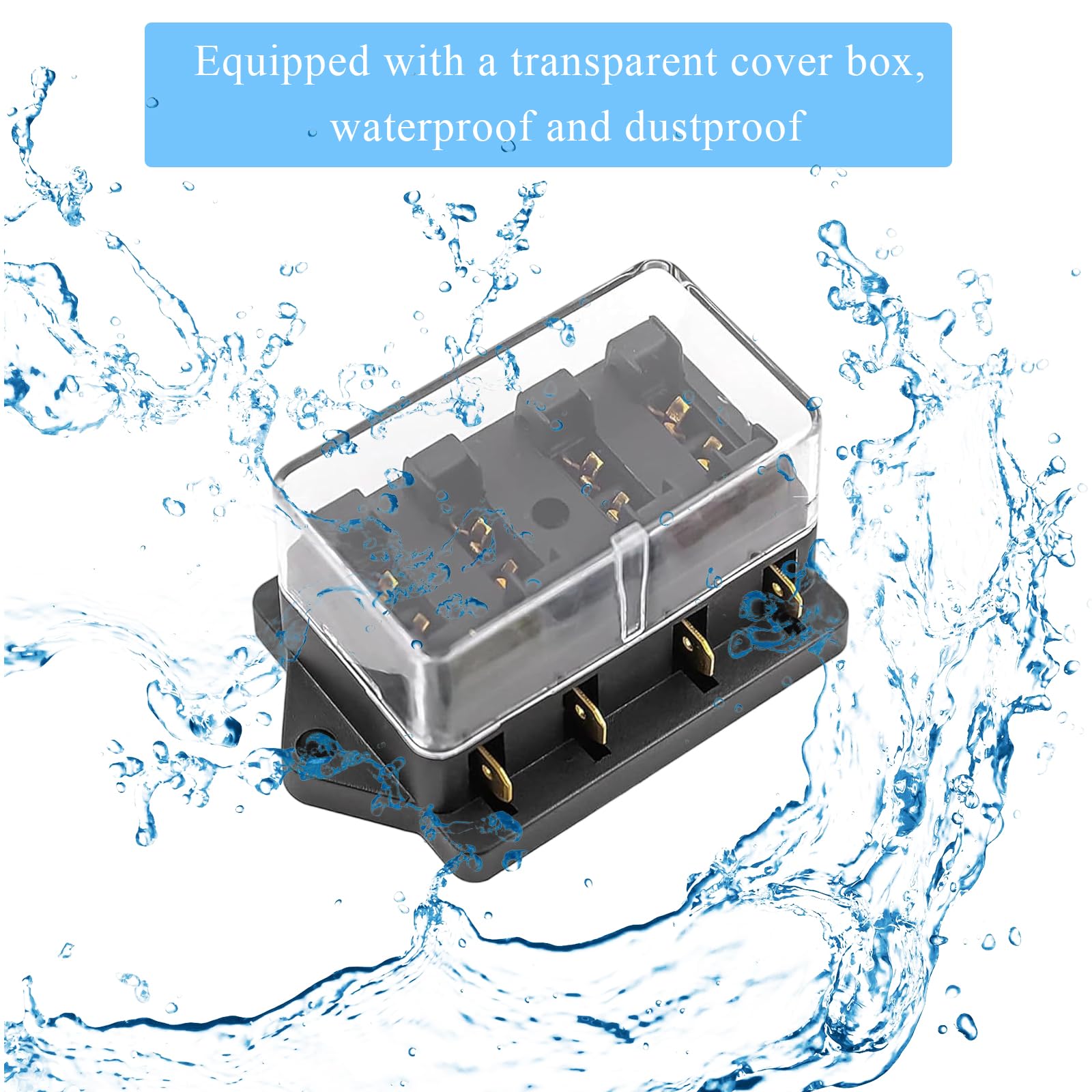 Porte-Fusible 4 Voies 12V Avec 4 Fusibles (10A, 15A, 20A, 30A) - Pour Installation Électrique Auto, Bateau, Camping-car - Avec Couvercle Transparent