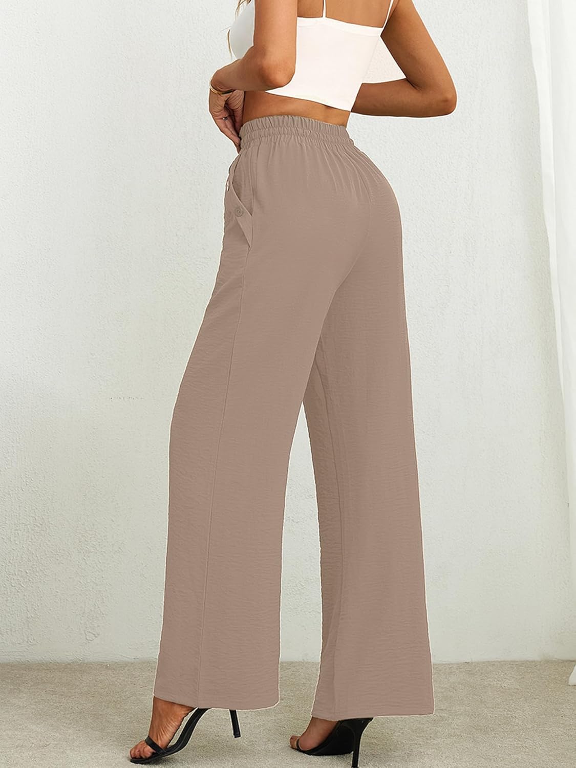 Heymoments Women's Wide Leg Lounge Pants with Pockets Lightweight High Waisted Palazzo Adjustable Tie Knot Flowy Trousers - Image 3
