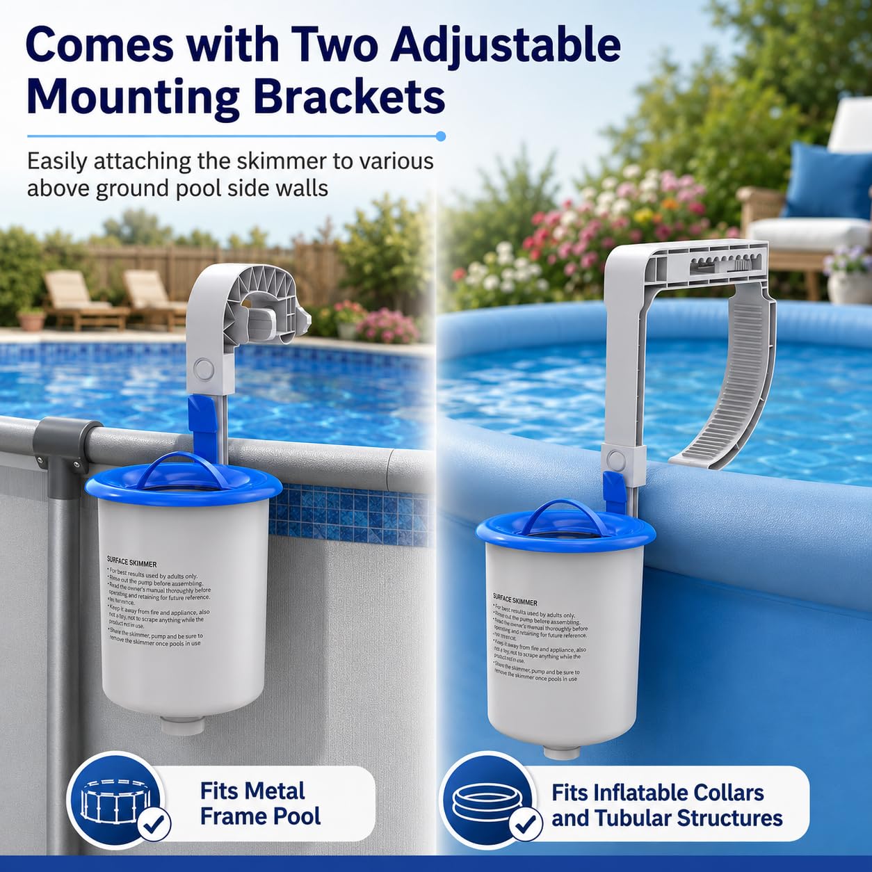 Sepetrel Skimmer per piscine fuori terra, accessori per la manutenzione della piscina per collari gonfiabili, piscine tubolari e con struttura in metallo, cestino galleggiante per skimmer - rimuove