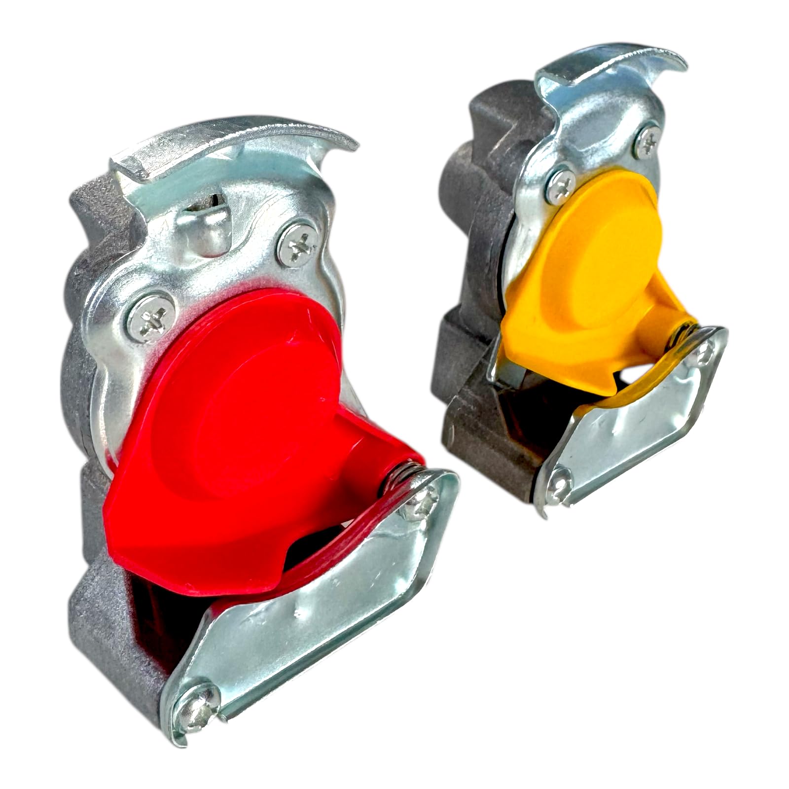 Druckluft Spiralschlauch, Kupplungskopf ODER Komplett-Set (nach Wahl) - M16 / M22 LKW Druckluftschlauch (Rot & Gelb) für Anhänger, Traktor (M22: Komplett-Set (Schlauch+Kupplung))