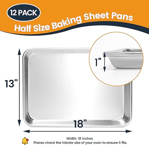 Miniatura 4 de Paquete de 12 bandejas para hornear de tamaño medio, bandeja de aluminio comercial para galletas, duradera y antiadherente, 18 x 13 pulgadas