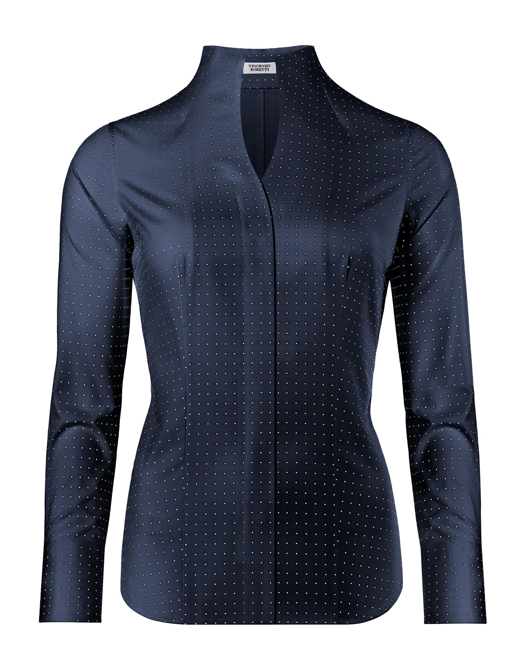 Vincenzo Boretti Camicia-Blusa Donna Elegante, Colletto Alto, Manica-Lunga, in Tinta Unita, Facile da Stirare, Taglio Abbastanza Aderente/Modern-Fit