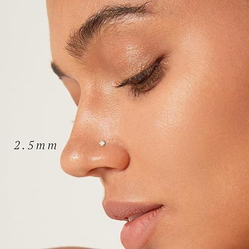 Miniatura 2 de 14k Gold Plated Sterling Silver Small L Shaped Nose Rings Studs for Women Men 20g, 20 Gauge Nostril Nose Piercing Jewelry, Hypoallergenic Gold Nose