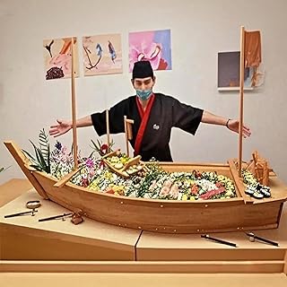 Wooden Sushi Boat Serving Tray,Sushi Sashimi Serving Platter,Bamboo Boats for Appetizers,Sushi Plates for Restaurant Home Bar(100 x 32.5cm/39.3 x 12.7inch, Wooden)