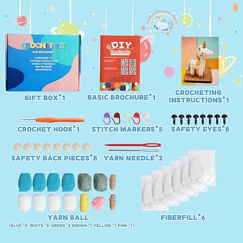 Miniatura 3 de Geirleif Kit de 2 piezas de ganchillo de unicornio para principiantes, kit de manualidades todo incluido con tutoriales en video, regalo hecho a
