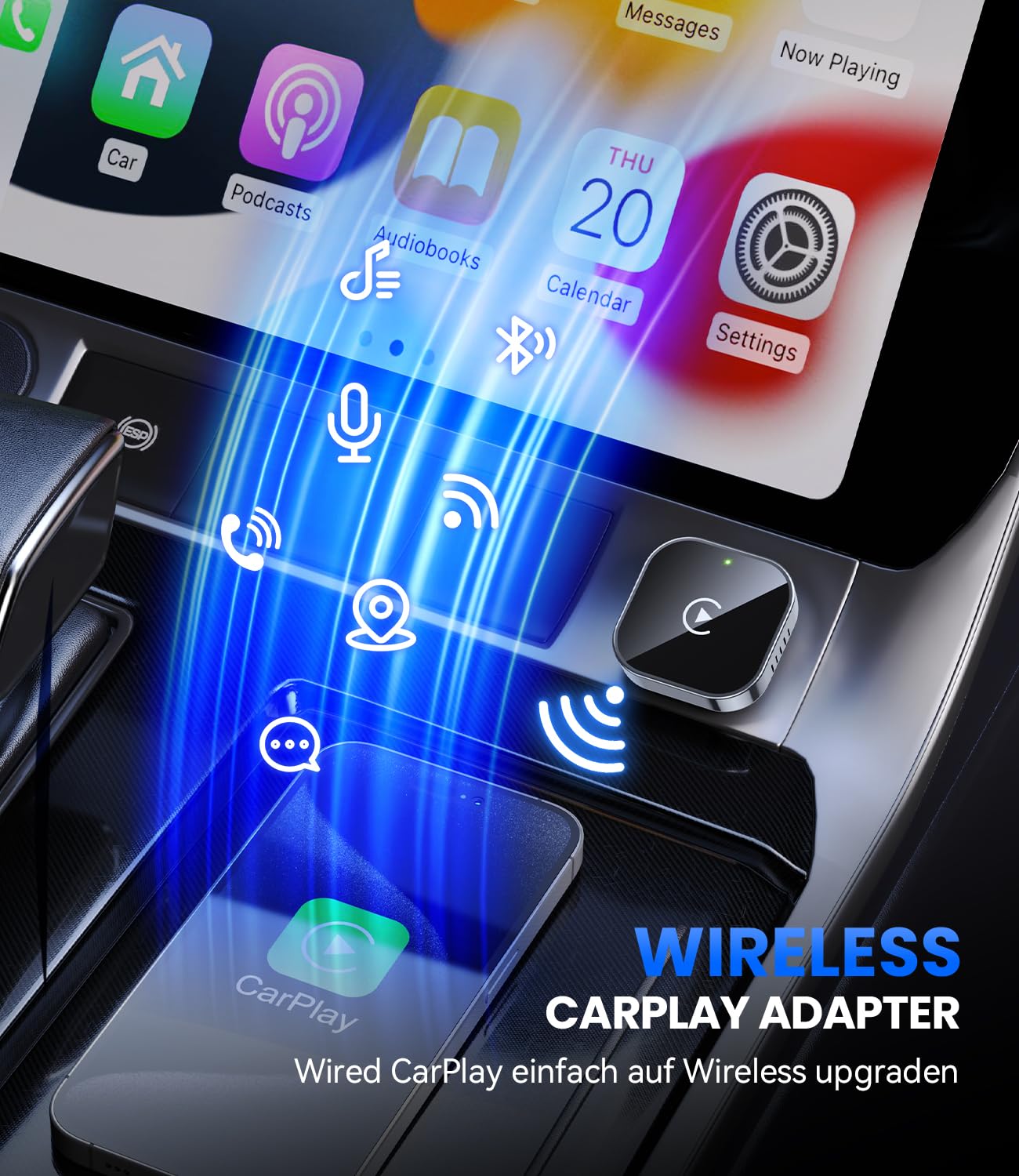 Wireless CarPlay Adapter für iPhone, kabellos, Plug & Play, stabile Verbindung, Mini Design