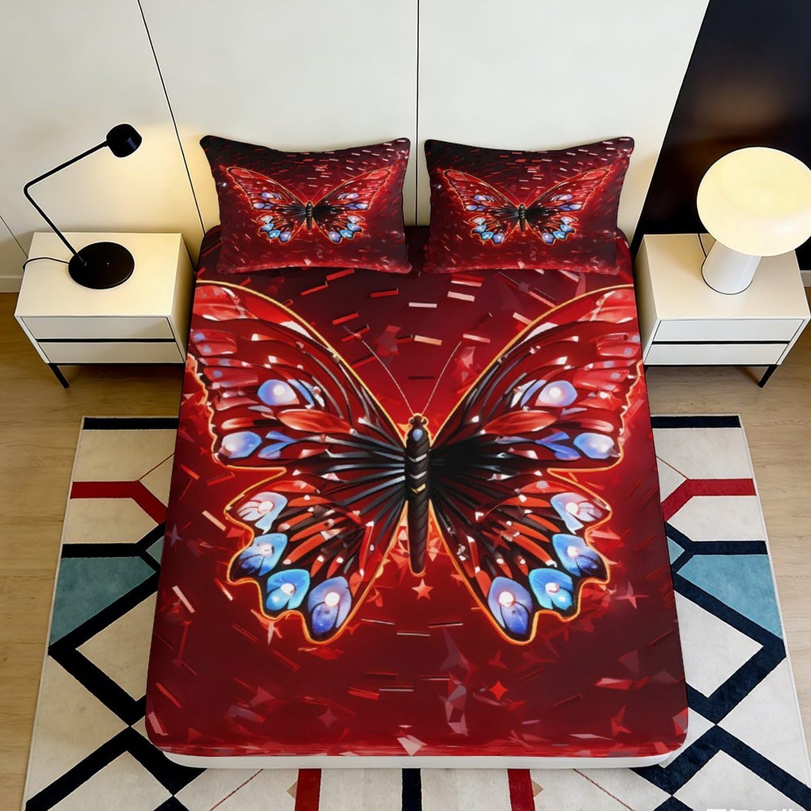 Pnayamiorkfel Style-6 3D Printed Red Butterfly Fitted Sheet Microfiber Soft Bed Cover For Bedroom Dorm Artistic Mattress Protection Decor 90X200x25cm