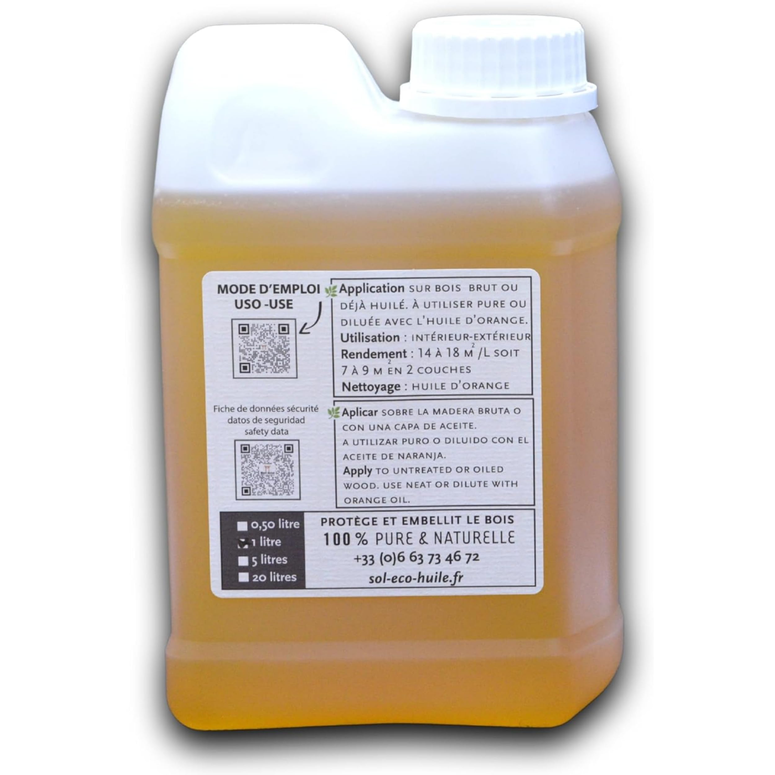 (Sol-éco) Huile Pure Tung | Protection et entretien du bois intérieur/extérieur | Contact alimentaire | Meubles de jardin, plan de travail, terrasse, cuisine, planches à découper, teck, parquet 1L