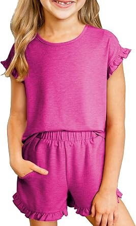 blibean Girls Summer Clothes Sets Kids Ruffled Matching Outfits Size 6-15 Years
