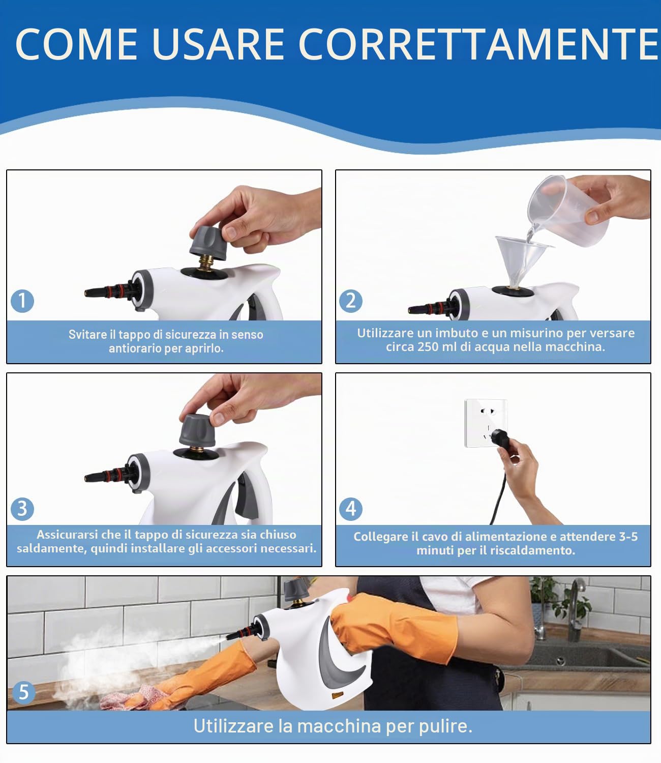 Pulitore a Vapore Portatile, 1050 W Pulitore a Vapore Casa con 12 Accessori, Pressione 3,5 bar Steam Cleaner, Pistola a Vapore Multifunzione per Tappeto, Divani, Cucina, Bagno, Auto, Pavimenti