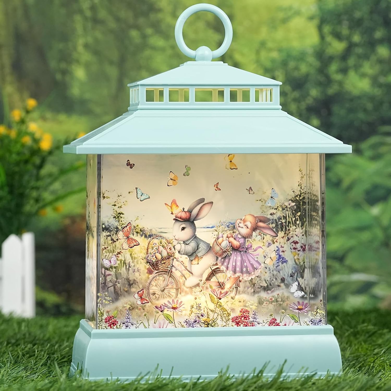 Easter Snow Globe Lantern Easter Decorations for The Home, Light up Easter Bunny Egg Decor with Timer, Glitter Spring Decorations Gift Holiday Table Top Decor