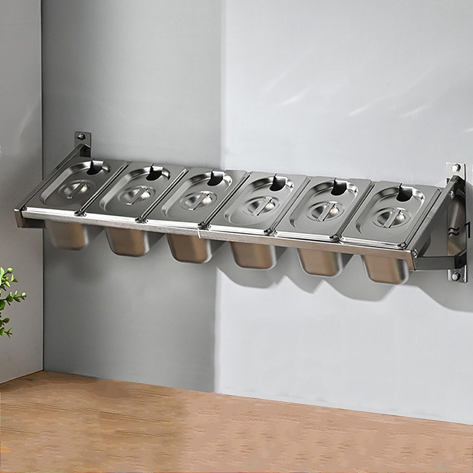Portaspezie da parete, salvaspazio, contenitore da cucina con coperchio e cucchiaio, in acciaio inox, rimovibile, per ristoranti GN e pizza (6 griglie)