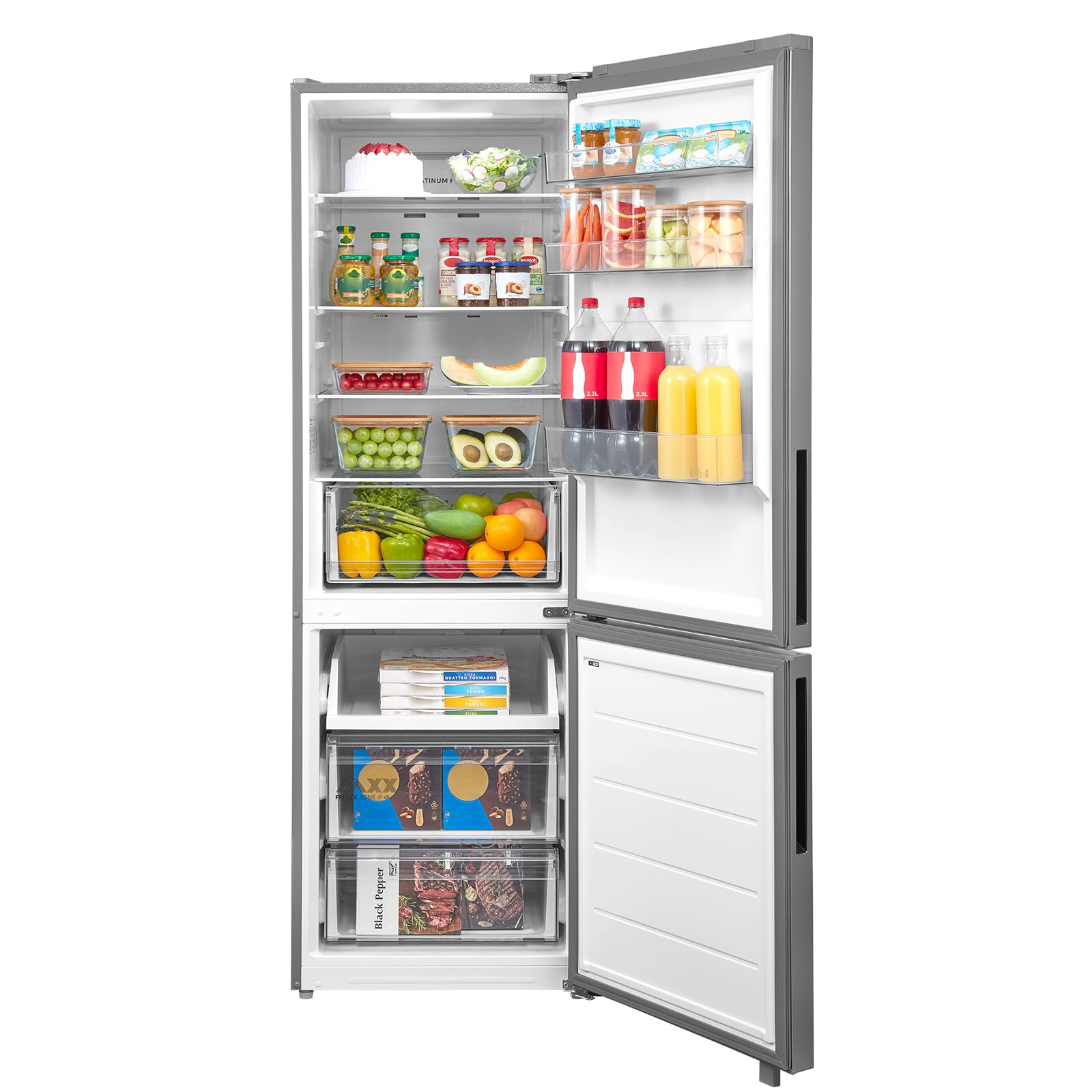 Midea Space Master MDRB548MME46 - Frigorifero con congelatore 401L, NoFrost, 186 cm, Multi-​Airflow, -​24°, congelatore a 4 stelle, Supercool & Superfreezer, LED, 35 dB, Maxx Fresh Zone, effetto acciaio