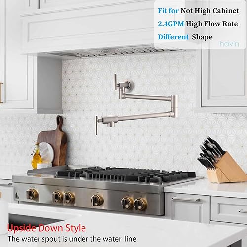 Miniatura 4 de havin Llenadora de ollas, montaje en pared, material de latón, grifo plegable, grifo de llenado de olla con doble junta elástica, 2 cartuchos de