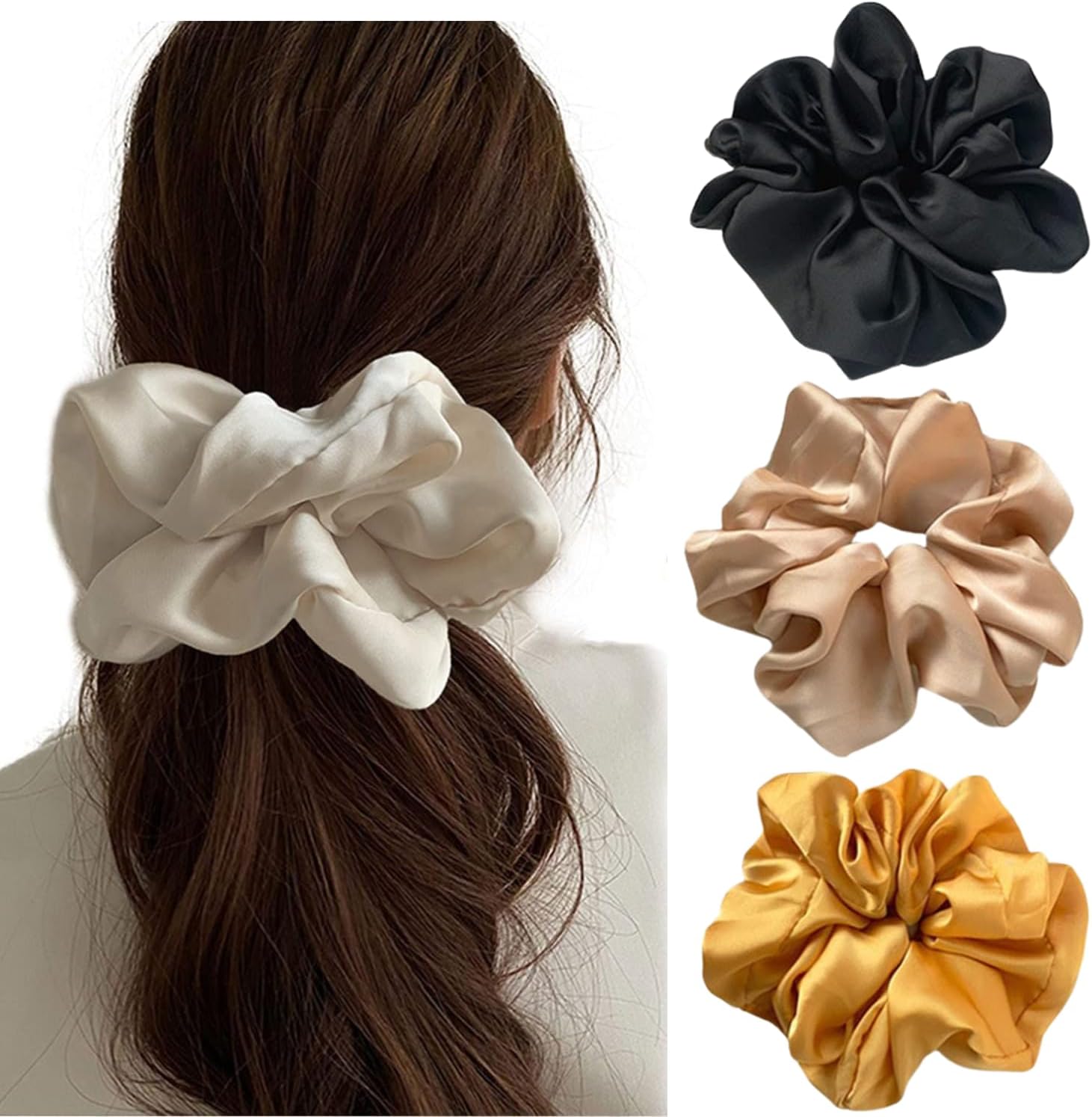 GOLD XIONG PADISHAH Large Satin Scrunchies Oversized Scrunchie Jumbo Scrunchies Giant Scrunchie big Silk Scrunchies for Women and Girls (A)