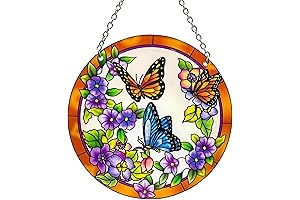 Butterfly Stained Glass Window Hangings Decor Flower Gifts