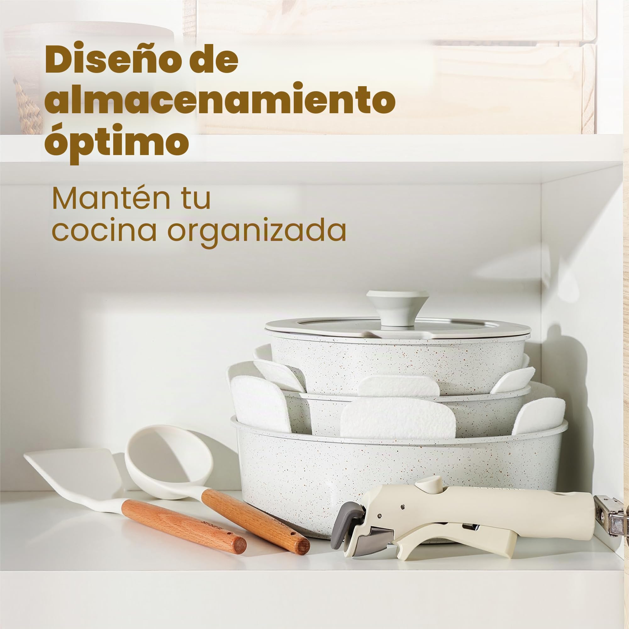 SENSARTE Juego de ollas de 24 piezas con asas extraíbles, antiadherente de granito, compatible con inducción y gas, incluye sartenes, cacerolas y parrillas, apilable y lavable en lavavajillas